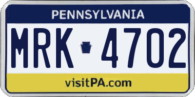 PA license plate MRK4702
