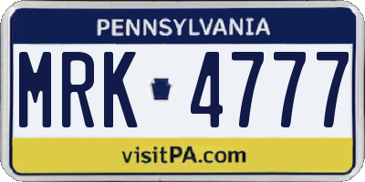 PA license plate MRK4777