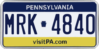 PA license plate MRK4840