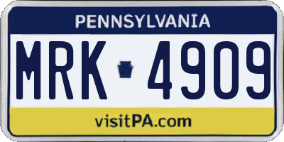 PA license plate MRK4909