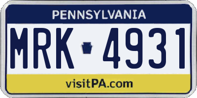 PA license plate MRK4931