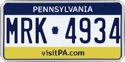 PA license plate MRK4934