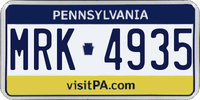 PA license plate MRK4935