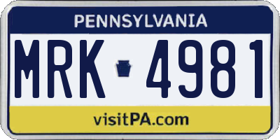 PA license plate MRK4981