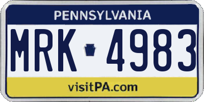 PA license plate MRK4983