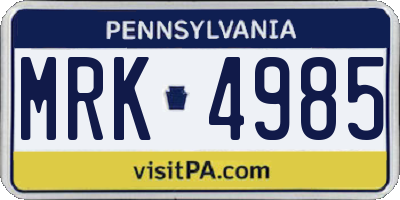 PA license plate MRK4985
