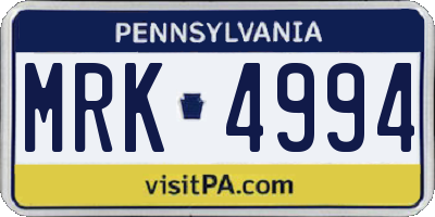 PA license plate MRK4994
