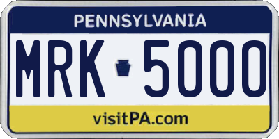 PA license plate MRK5000