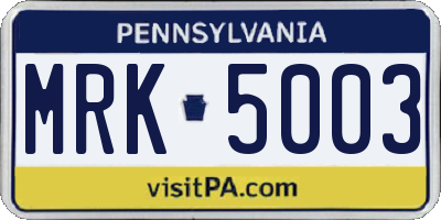 PA license plate MRK5003