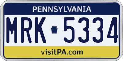 PA license plate MRK5334