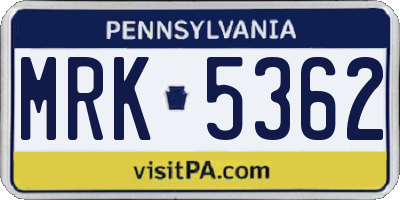 PA license plate MRK5362