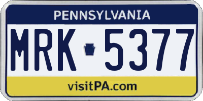 PA license plate MRK5377