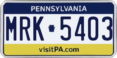 PA license plate MRK5403