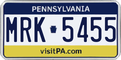 PA license plate MRK5455