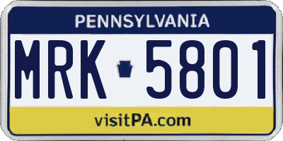 PA license plate MRK5801