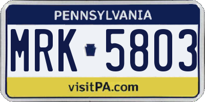 PA license plate MRK5803