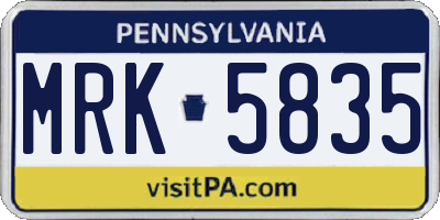 PA license plate MRK5835
