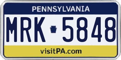 PA license plate MRK5848