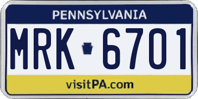 PA license plate MRK6701
