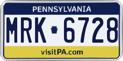 PA license plate MRK6728