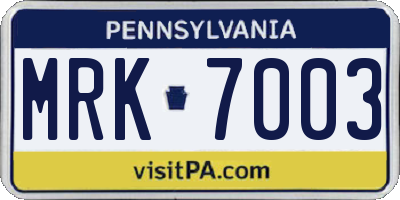 PA license plate MRK7003
