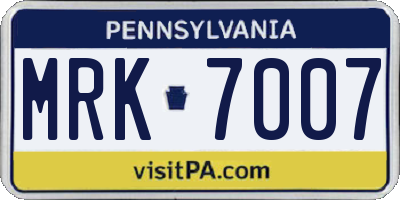 PA license plate MRK7007