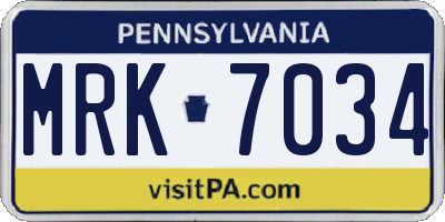 PA license plate MRK7034