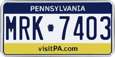 PA license plate MRK7403