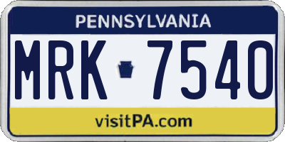 PA license plate MRK7540
