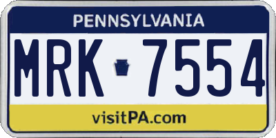 PA license plate MRK7554