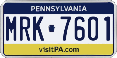 PA license plate MRK7601