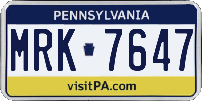 PA license plate MRK7647