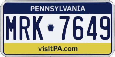PA license plate MRK7649