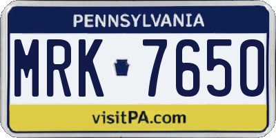 PA license plate MRK7650