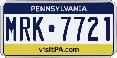 PA license plate MRK7721