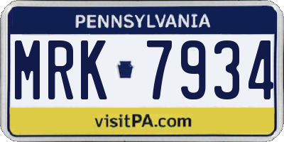 PA license plate MRK7934