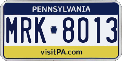 PA license plate MRK8013