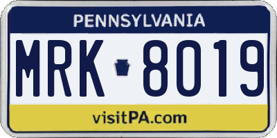 PA license plate MRK8019