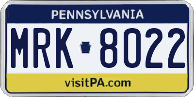 PA license plate MRK8022