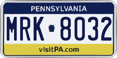 PA license plate MRK8032