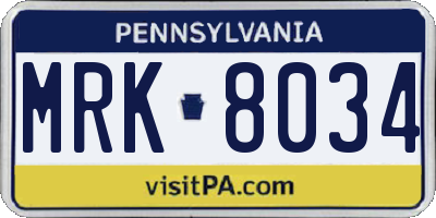 PA license plate MRK8034