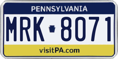 PA license plate MRK8071