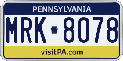 PA license plate MRK8078