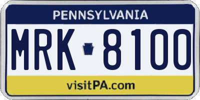 PA license plate MRK8100