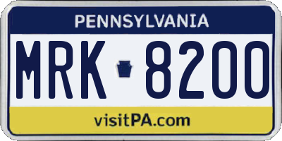 PA license plate MRK8200