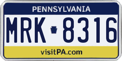 PA license plate MRK8316