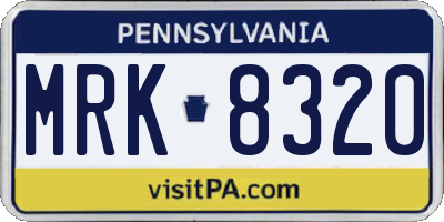 PA license plate MRK8320