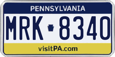 PA license plate MRK8340