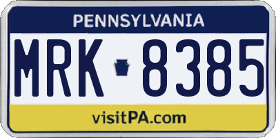 PA license plate MRK8385