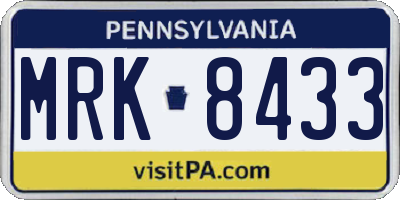 PA license plate MRK8433